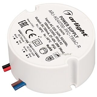 Блок питания ARJ-KE40700-PFC-TRIAC-R (28W, 700mA) (Arlight, IP44 Пластик, 5 лет)